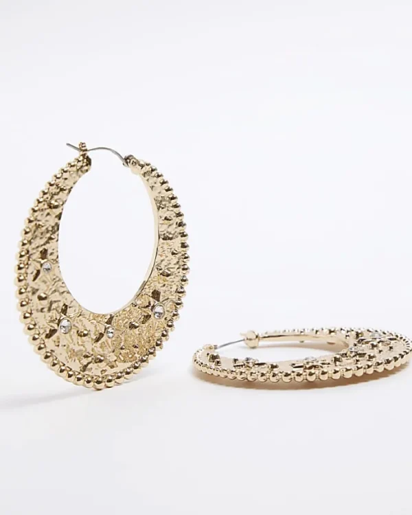 Gold Textured Flat Hoop Earrings