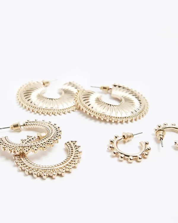 Gold Textured Hoop Earrings Multipack