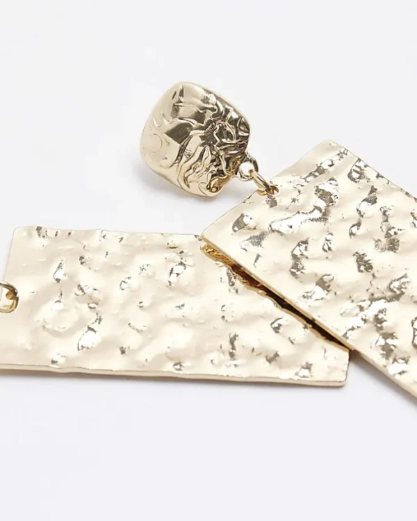 Gold Textured Tag Drop Earrings