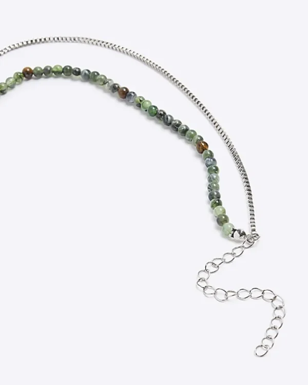 Green beaded multirow necklace