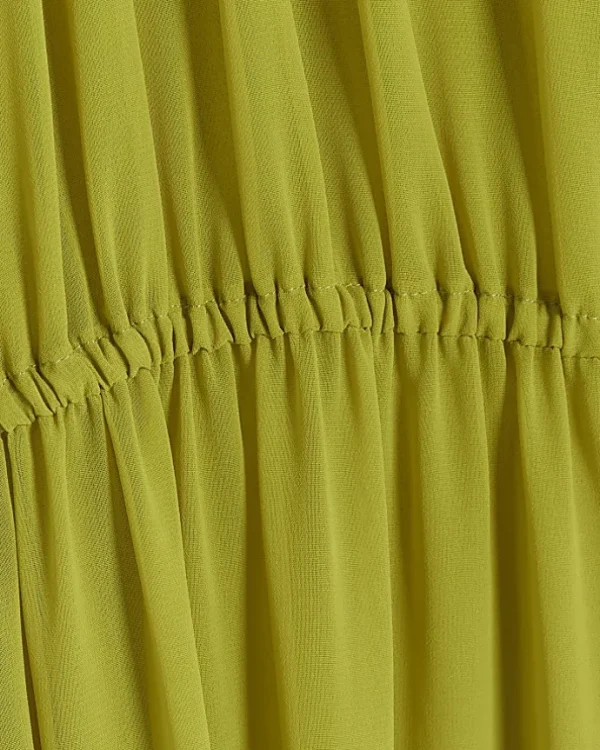 Green bow swing midi dress