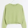 Green crop plain sweatshirt