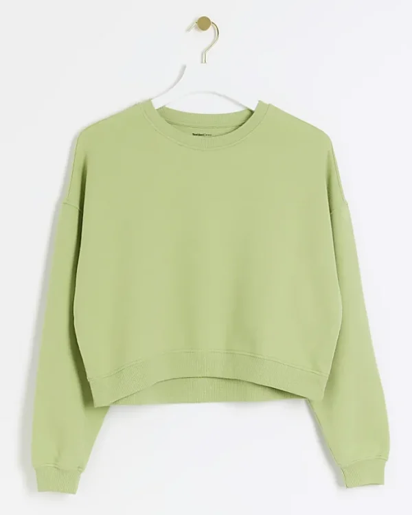 Green crop plain sweatshirt