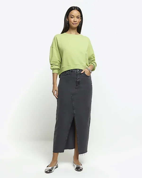 Green crop plain sweatshirt