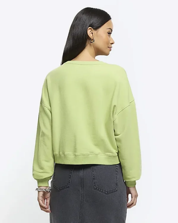 Green crop plain sweatshirt