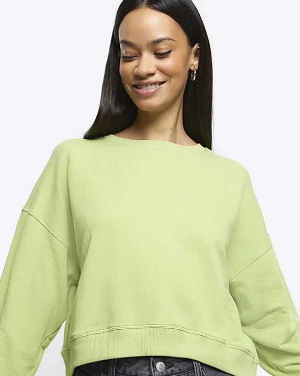 Green crop plain sweatshirt