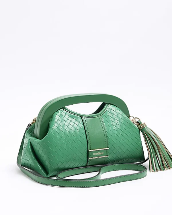 Green embossed weave clutch bag