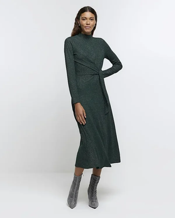 Green glitter knot bodycon midi dress