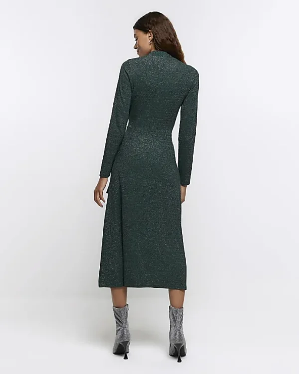 Green glitter knot bodycon midi dress