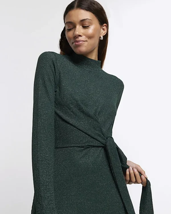 Green glitter knot bodycon midi dress