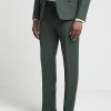 Green linen slim fit suit trousers