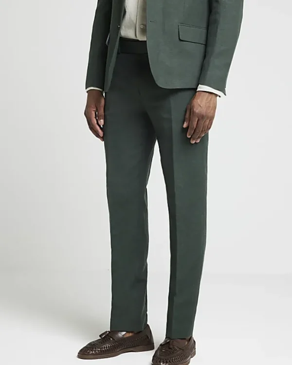 Green linen slim fit suit trousers