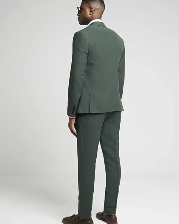 Green linen slim fit suit trousers