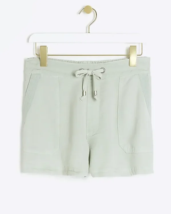 Green lyocell drawstring shorts