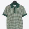 Green muscle fit knit geometric polo