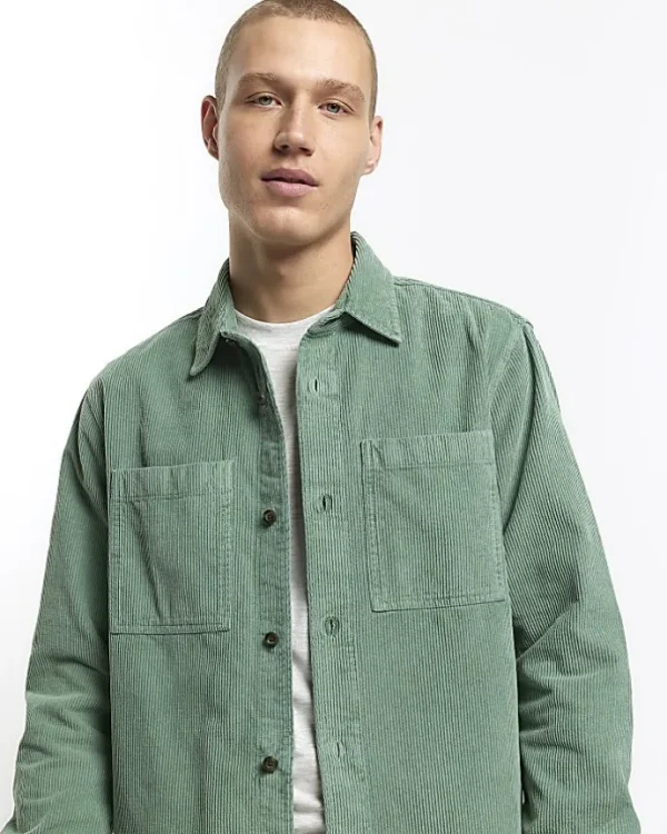 Green regular fit corduroy overshirt