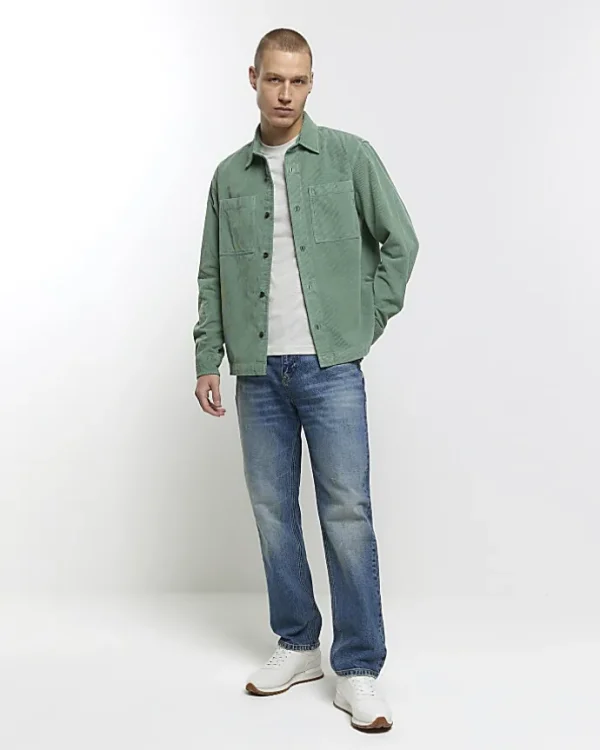 Green regular fit corduroy overshirt