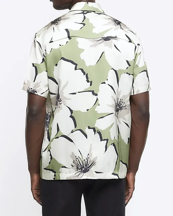 Green regular fit floral short sleeve shirt