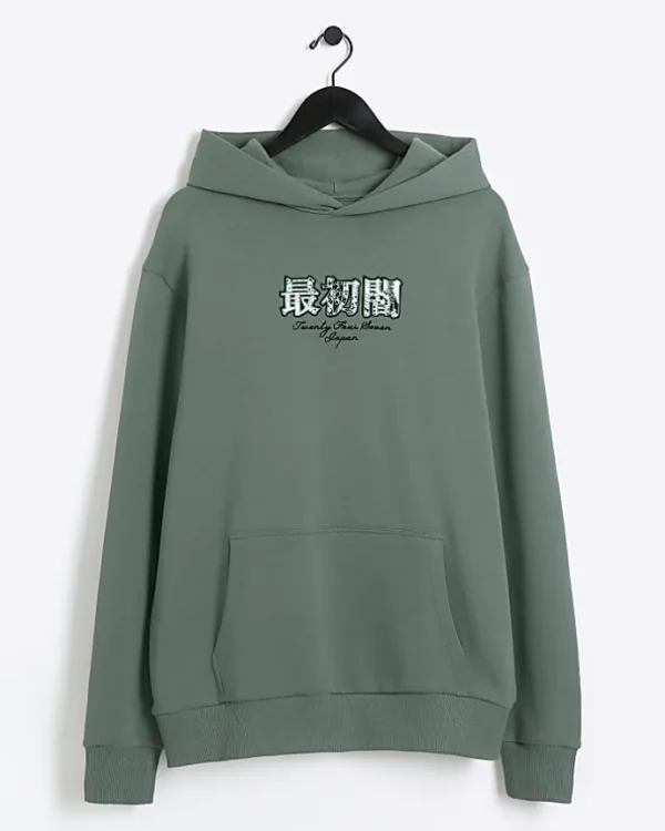 Green Regular Fit Graphic Print Hoodie