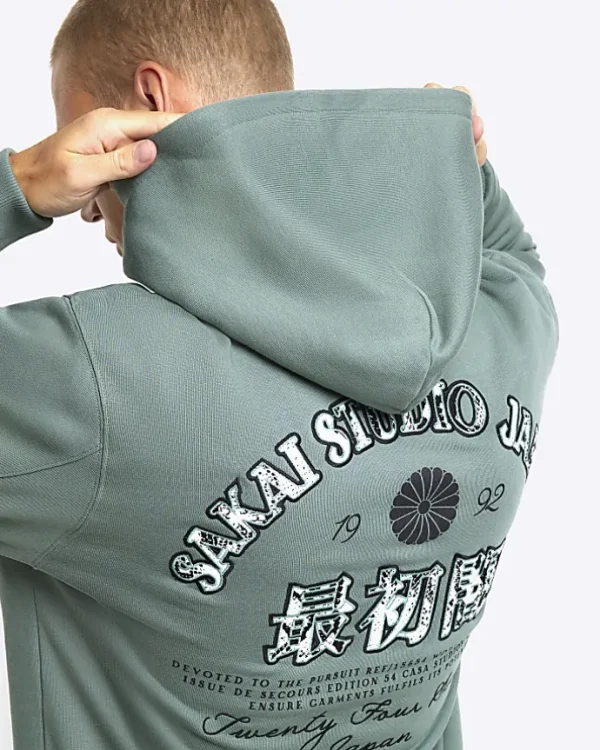 Green Regular Fit Graphic Print Hoodie