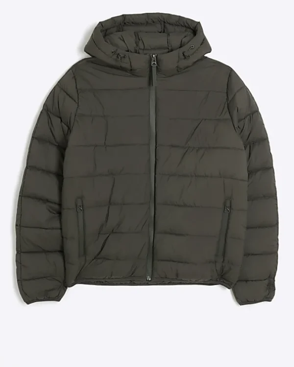 Green regular fit hooded puffer jacket