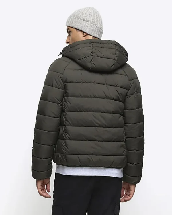 Green regular fit hooded puffer jacket