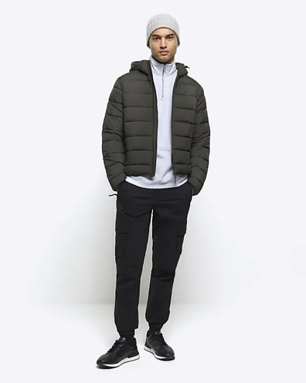 Green regular fit hooded puffer jacket