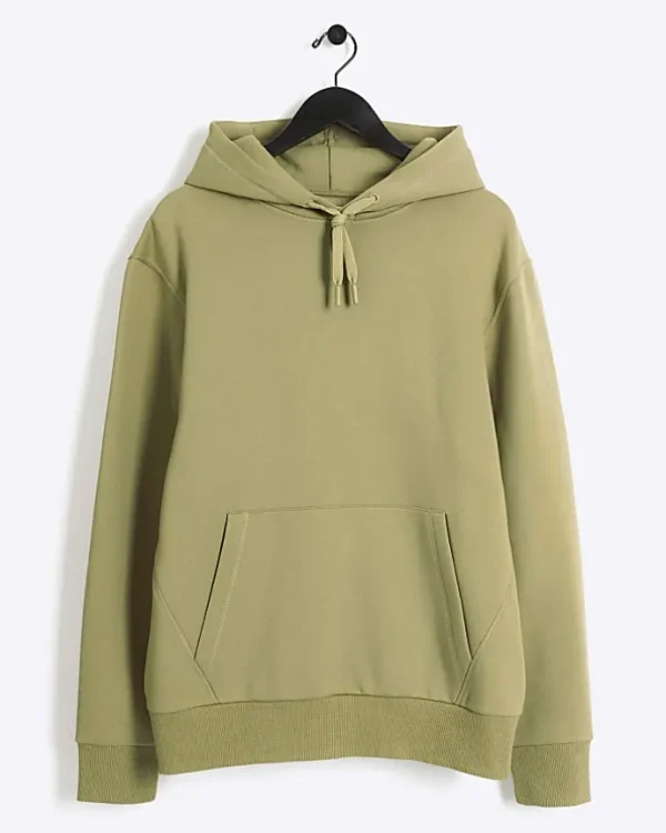 Green regular fit plain hoodie