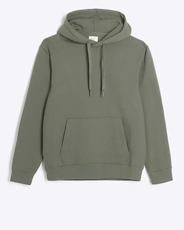 Green regular fit plain hoodie