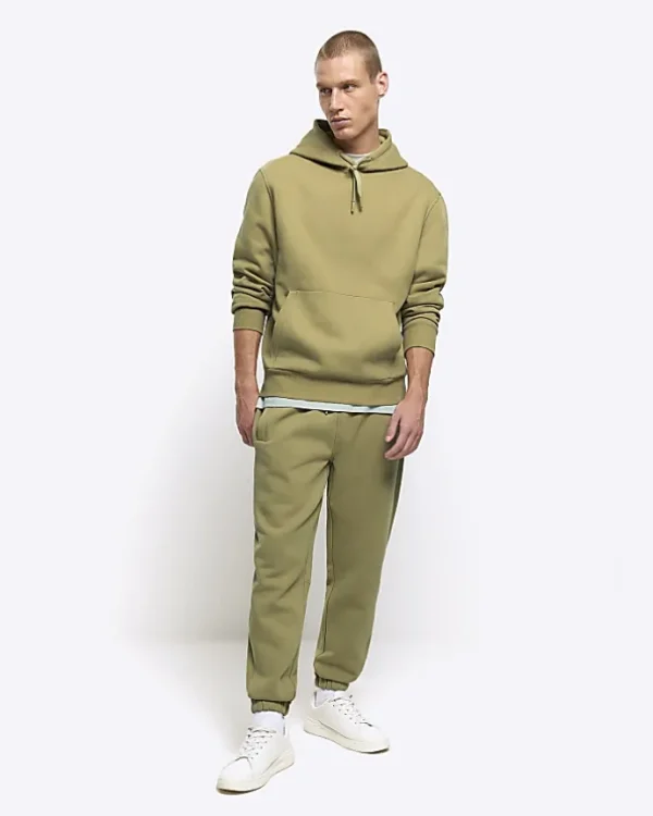 Green regular fit plain hoodie