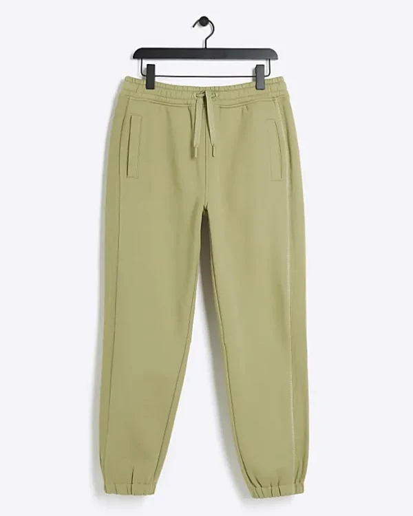 Green regular fit rib panel joggers