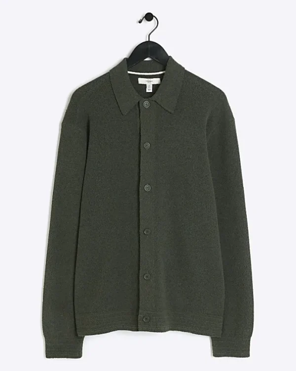 Green slim fit boucle knit cardigan