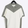 Green slim fit colour block knit polo