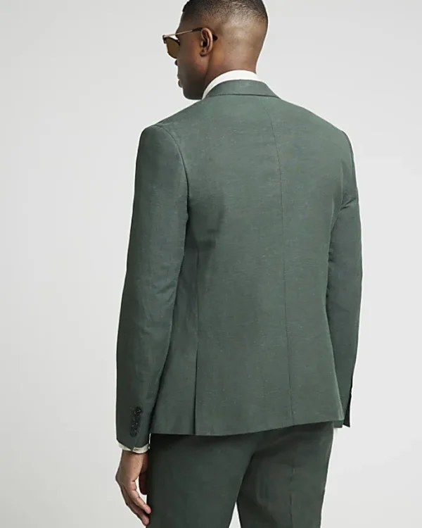 Green slim fit linen suit jacket