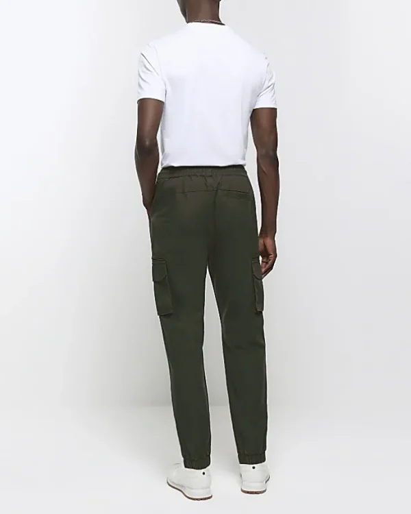 Green slim fit ripstop cargo trousers