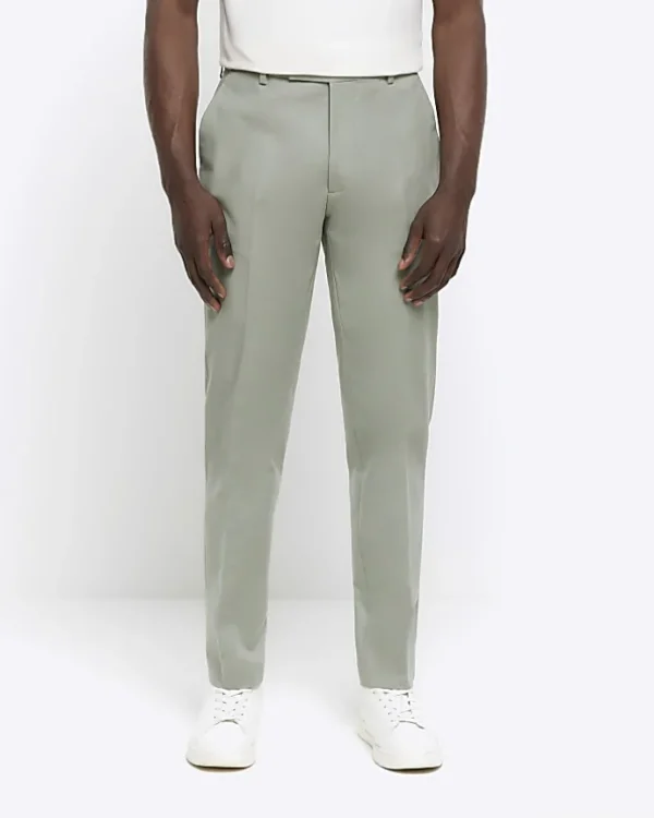 Green slim fit smart chino trousers