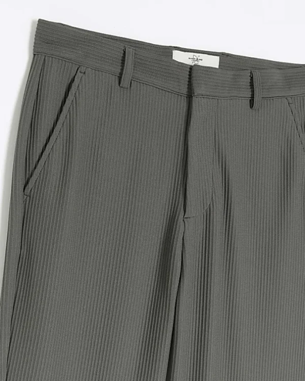 Green tapered fit plisse smart trouser