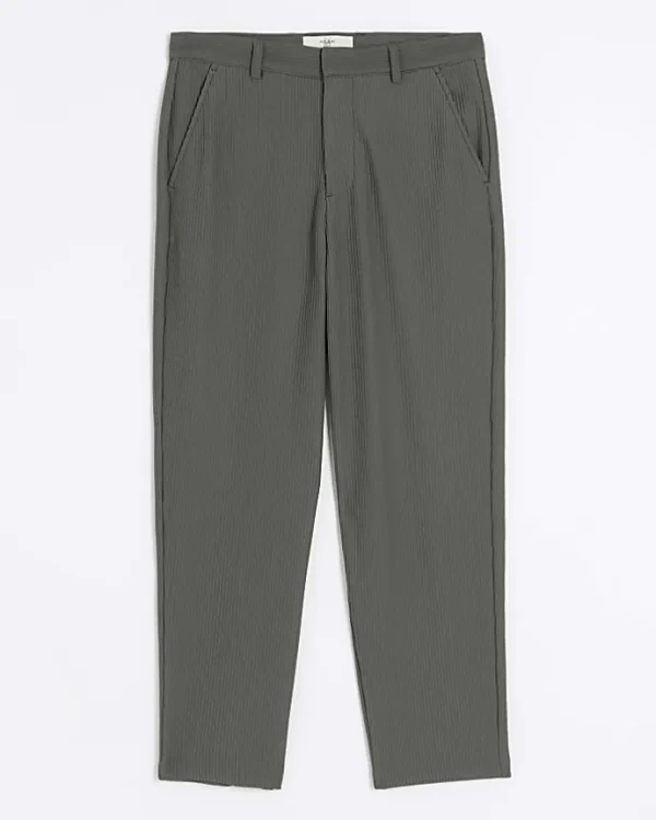 Green tapered fit plisse smart trouser