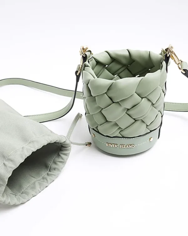 Green weave bucket cross body bag