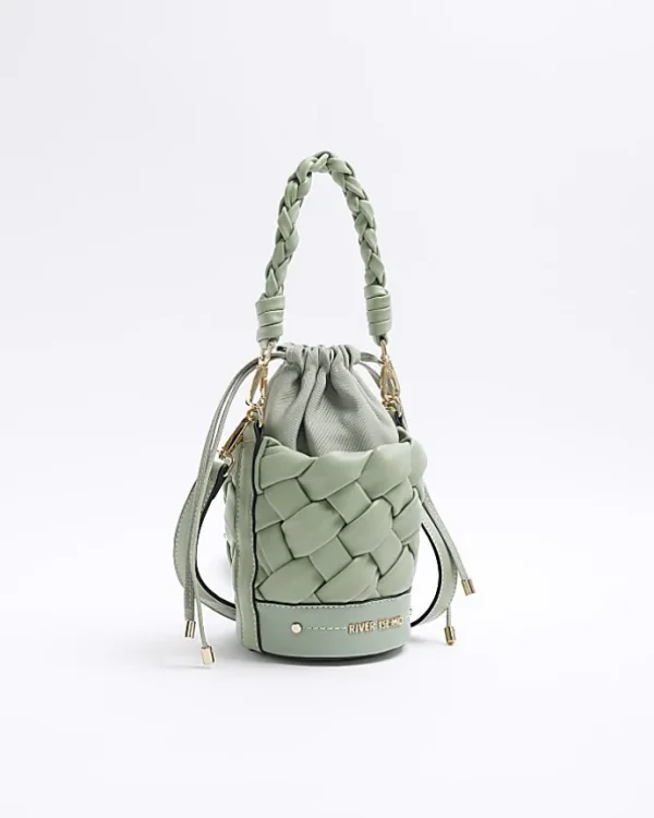 Green weave bucket cross body bag