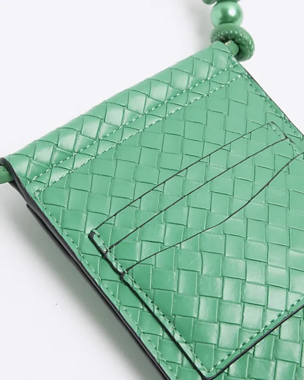 Green weave phone cross body bag