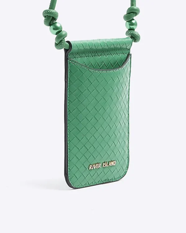 Green weave phone cross body bag