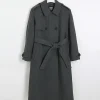 Grey belted longline trench coat