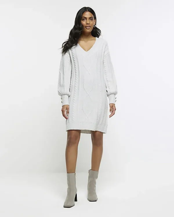 Grey cable knit jumper mini dress