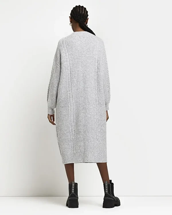 Grey cable knit jumper midi dress