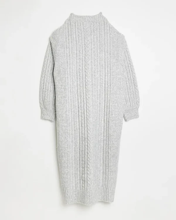 Grey cable knit jumper midi dress