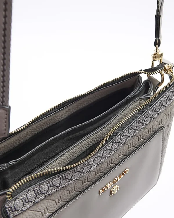 Grey embossed RI cross body bag