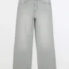 Grey faded high waist relaxed straight jeans