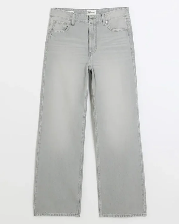 Grey faded high waist relaxed straight jeans