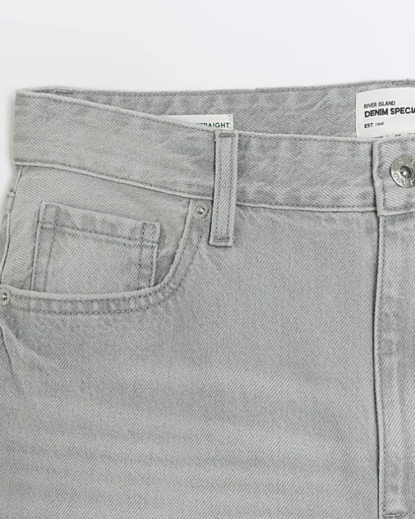 Grey faded high waist relaxed straight jeans